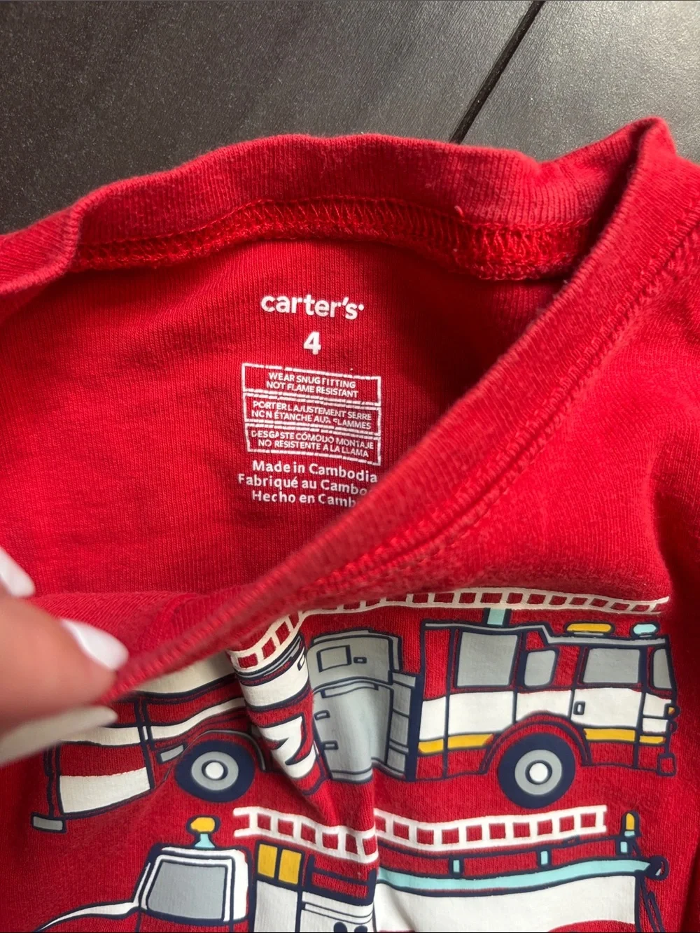 Carter's Red Firetruck Pajama Set with Gray Printed Pants
